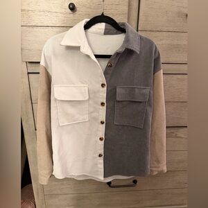 Colorblock Corduroy Button-Up Shirt